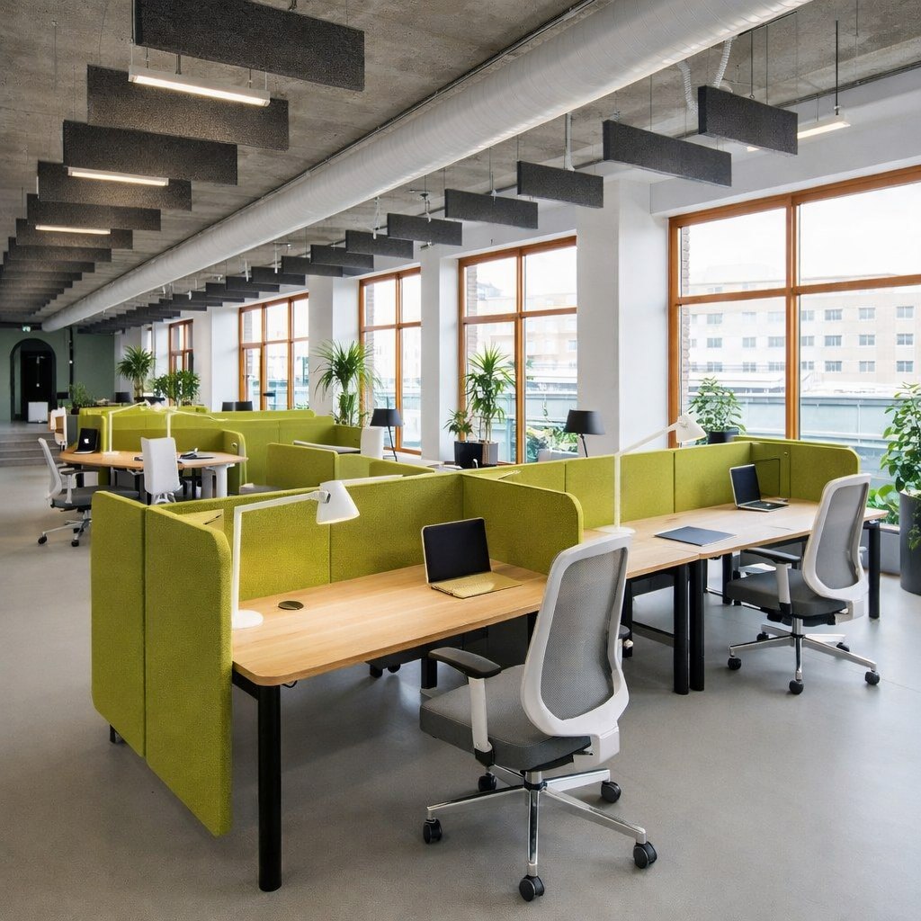 Современный офис с хорошей акустикой — звукопоглощающие панели и комфортная рабочая среда