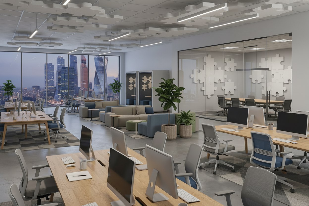 Баффлы, острова, панели: акустические решения для современного интерьера