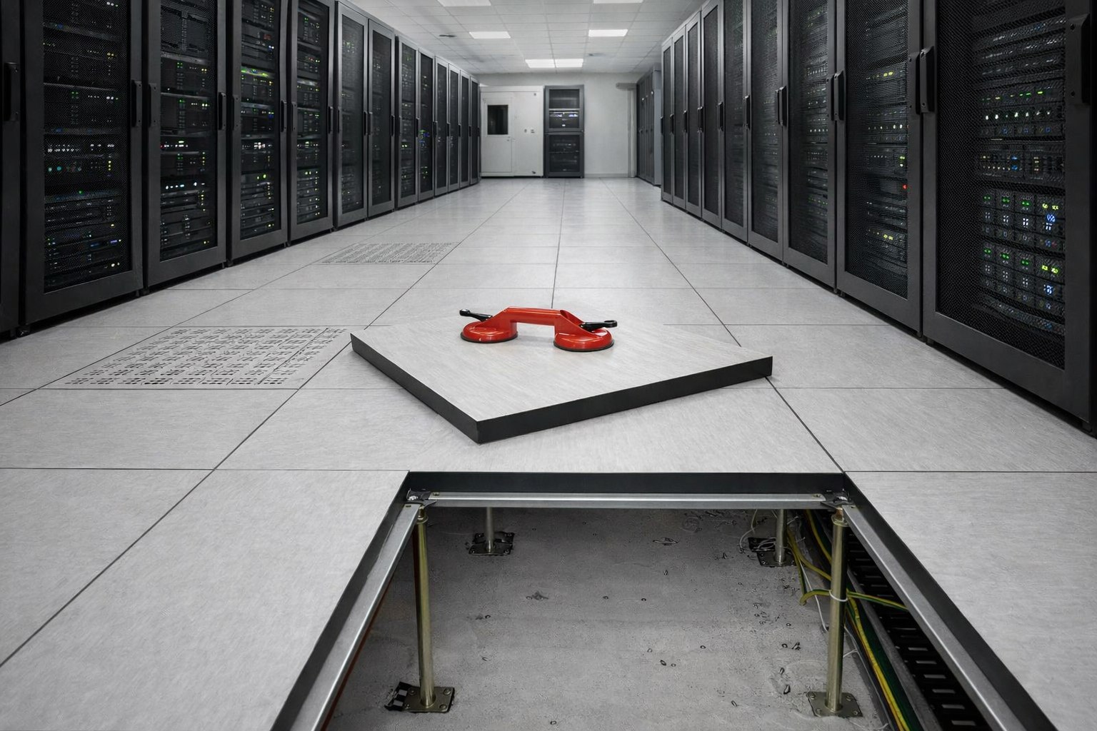 Фальшпол из сульфата кальция с антистатическим ПВХ для серверных, дата‑центров и телекоммуникаций